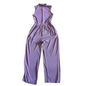 Pretty‎ Garden Jumpsuit Mock Neck Sleeveless Ribbed Wide Leg Lavender M